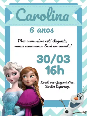 Convite de Aniversário Frozen com Personagens para Editar Online