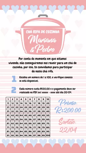 Convite Chá Rifa de Cozinha com Panela Rosa para Editar Online