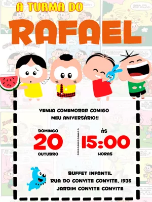 Convite Aniversário Turma da Mônica com Personagens para Editar