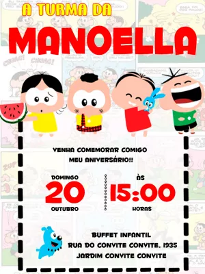 Convite de Aniversário Turma da Mônica Editável Online