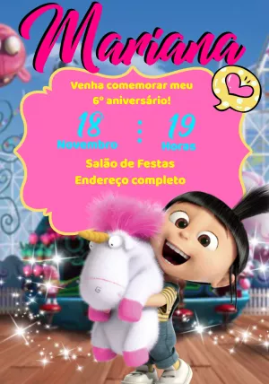 Convite Aniversário Agnes e Unicórnio para Editar Online