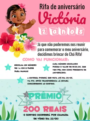 Convite Chá Rifa Moana Baby Tropical para Editar Online