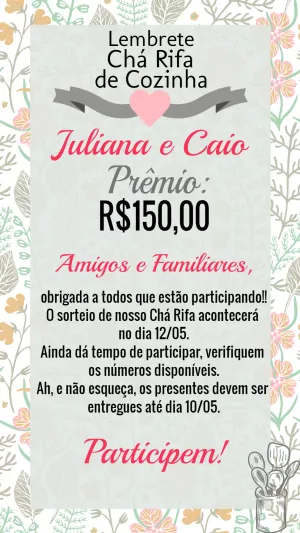 Lembrete Chá Rifa de Cozinha Floral para Editar Online