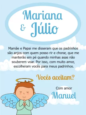 Convite Padrinhos de Batismo Anjinho para Editar Online