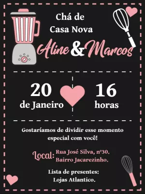 Convite de Chá de Casa Nova com Utensílios para Editar Online