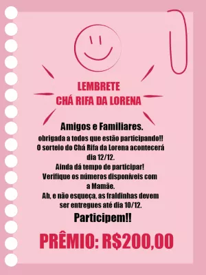 Lembrete de Chá Rifa Rosa Estilo Caderno para Editar Online