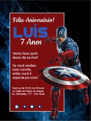 Convite de Aniversário Capitão América Editável Online