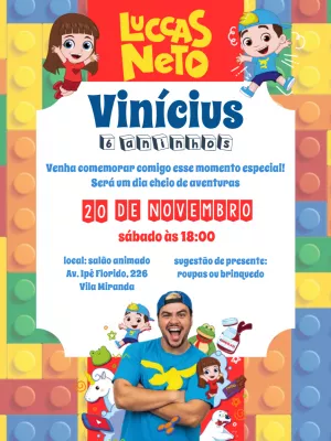 Convite de Aniversário Luccas Neto com Blocos para Editar Online
