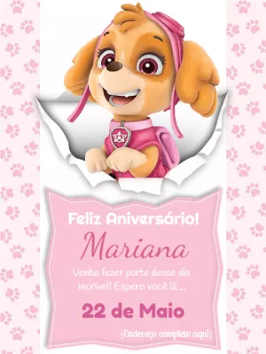 Convite Aniversário Skye Patrulha Canina para Editar Online