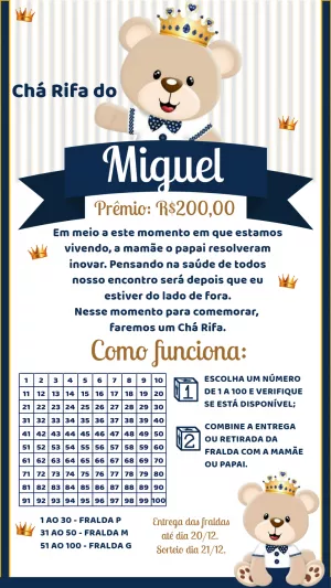 Convite Chá Rifa Ursinho Príncipe para Editar Online
