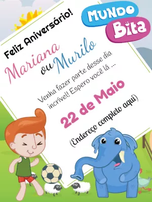 Convite de Aniversário Mundo Bita para Editar Online