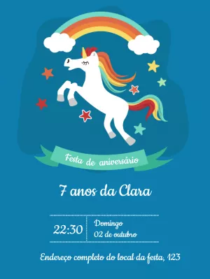 Convite de Aniversário Unicórnio Mágico para Editar Online