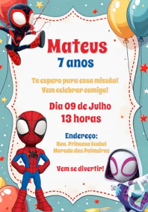 Convite de Aniversário Homem-Aranha para Editar Online