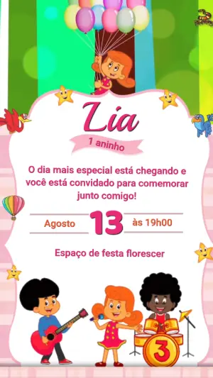Convite Animado Aniversário Infantil Banda Musical para Editar