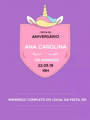 Convite de Aniversário Unicórnio Fofo para Editar Online