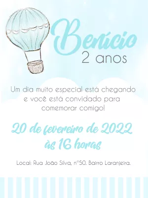 Convite Aniversário Balão Aquarela para Editar Online