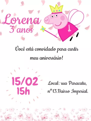 Convite de Aniversário Peppa Pig Princesa para Editar Online