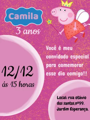 Convite de Aniversário Peppa Pig Fada Editável Online