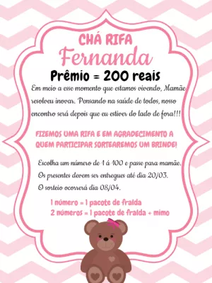 Convite Chá Rifa Ursinha para Editar e Imprimir