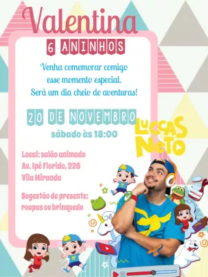 Convite de Aniversário Luccas Neto para Editar Online