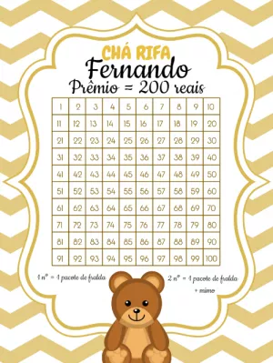 Chá Rifa Ursinho Dourado Editável para Enviar Online