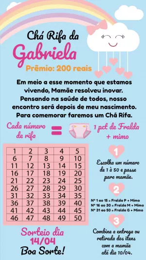 Convite Chá Rifa Chuva de Amor Menina para Editar Online
