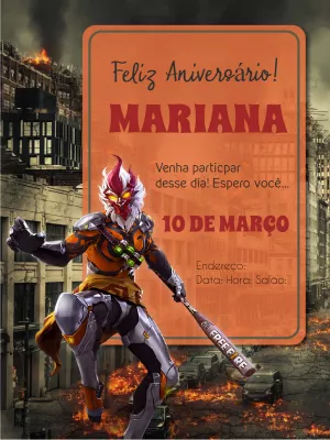 Convite de Aniversário Free Fire com Personagens para Editar