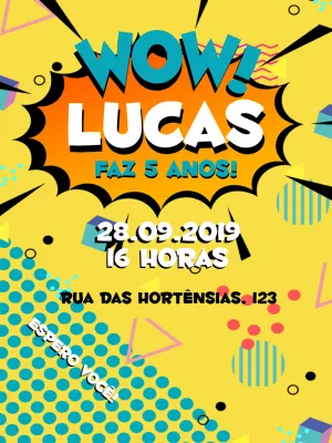 Convite de Aniversário Pop Art para Editar e Enviar Online
