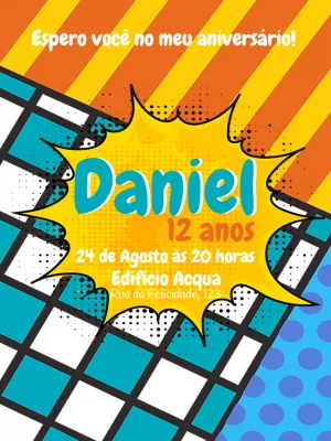 Convite de Aniversário Pop Art Estilo HQ para Editar Online