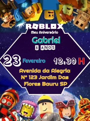Convite de Aniversário Roblox com Personagens para Editar Online