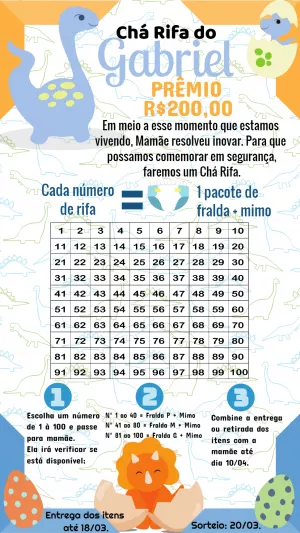 Chá Rifa Dinossauro Baby: Convite Editável para Enviar Online