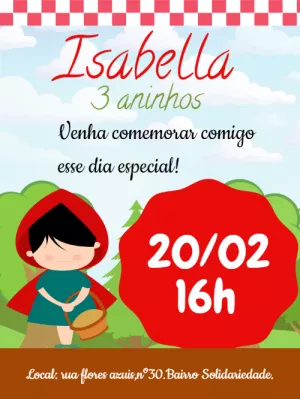 Convite de Aniversário Chapéuzinho Vermelho na Floresta para Editar
