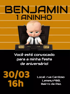 Convite de Aniversário Poderoso Chefinho para Editar Online