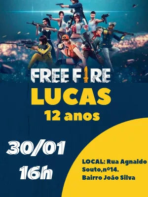 Convite Aniversário Free Fire com Personagens para Editar Online
