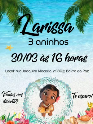 Convite Aniversário Moana Baby Tropical para Editar Online
