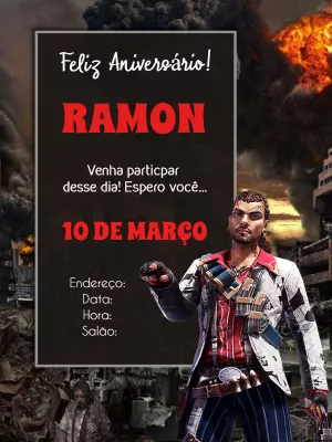 Convite de Aniversário Free Fire para Editar Online e Imprimir