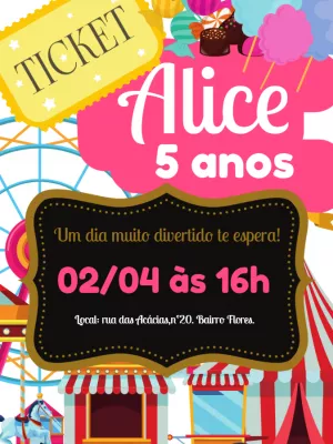 Convite Aniversário Parque de Diversões para Editar Online