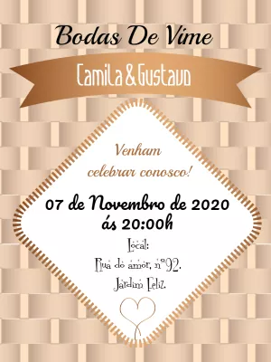 Convite Bodas de Vime com Estilo Rústico para Editar Online