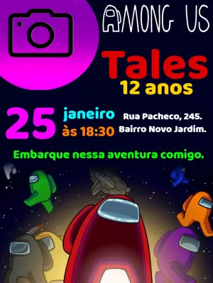 Convite Aniversário Among Us com Foto para Editar Online