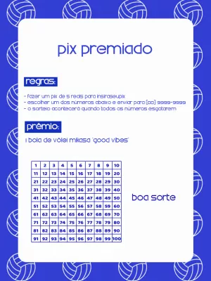Cartela de Rifa Pix Premiado Vôlei para Editar Online