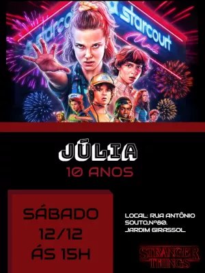 Convite de Aniversário Stranger Things com Personagens para Editar