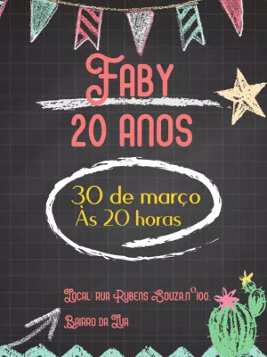 Convite de Aniversário Quadro Negro e Giz para Editar Online