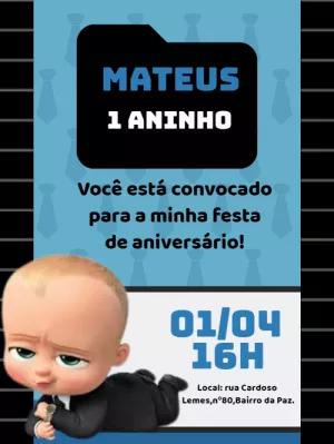 Convite Aniversário Poderoso Chefinho para Editar Online