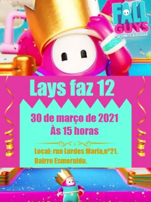 Convite de Aniversário Fall Guys para Editar Online
