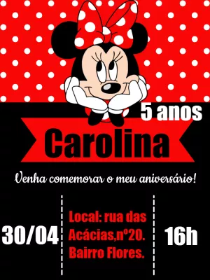 Convite de Aniversário Minnie Mouse Vermelha para Editar Online