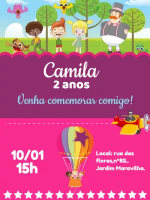 Convite Aniversário Mundo Bita com Personagens para Editar