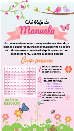 Convite Chá Rifa Jardim Encantado para Editar Online