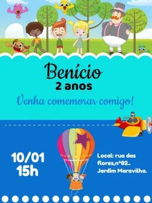 Convite de Aniversário Mundo Bita com Personagens para Editar