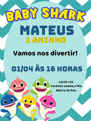 Convite de Aniversário Baby Shark para Editar Online