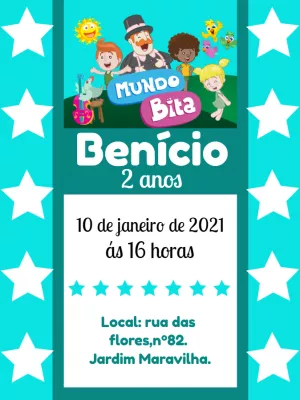 Convite de Aniversário Mundo Bita com Personagens para Editar